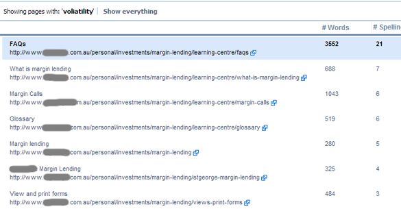 Web content audit result.